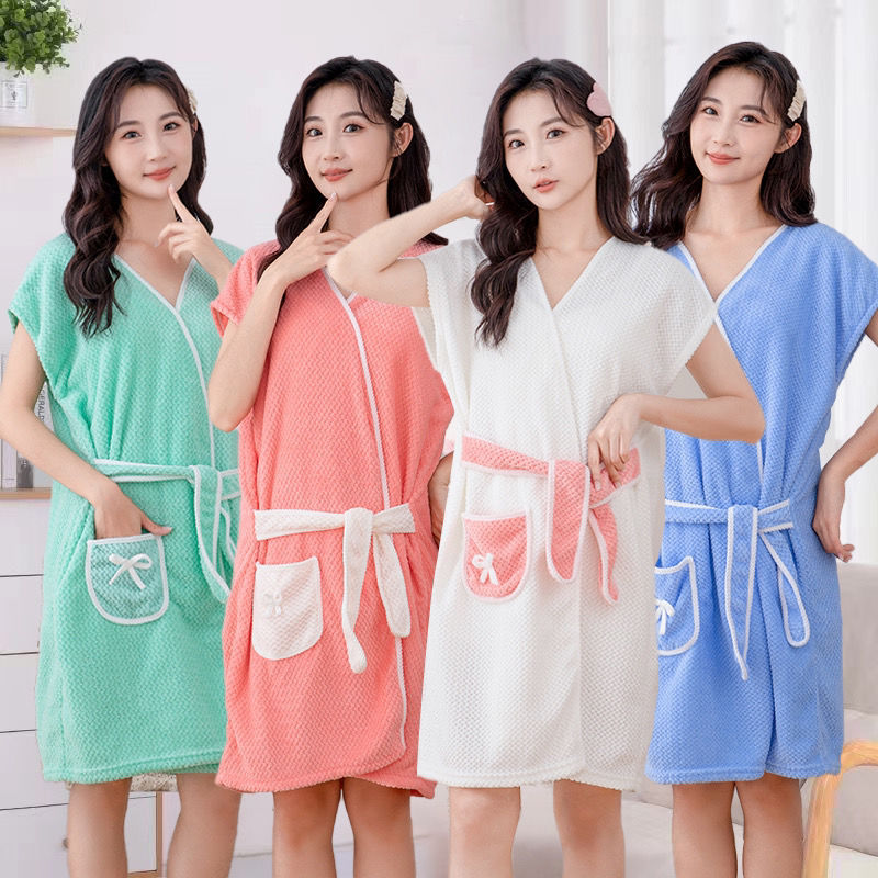 Picture of Wearing Bath Towel Bath Skirt Water Absorbent Quick-Drying No Hair Dropped Cute Student Home Lovers Bath Skirt Nightgown Bathing