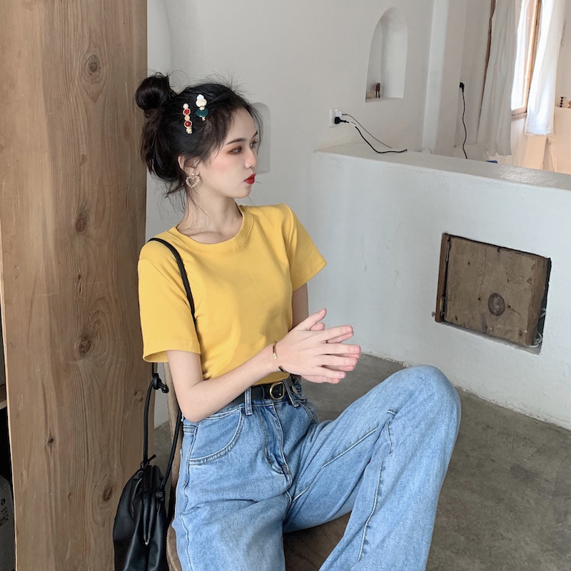 Picture of Candy Color Korean Style Round Neck Top for Women 2025 Loose and Versatile Bottoming Shirt Summer Cross-Border Short-Sleeved T-Shirt for Women Carefully Selected