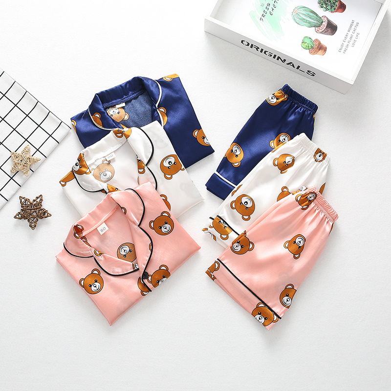 Foreign Trade Boys and Girls Home Clothes suit Summer New Cute Baby Soft and Comfortable Full Print Bear Head Short Sleeve suit