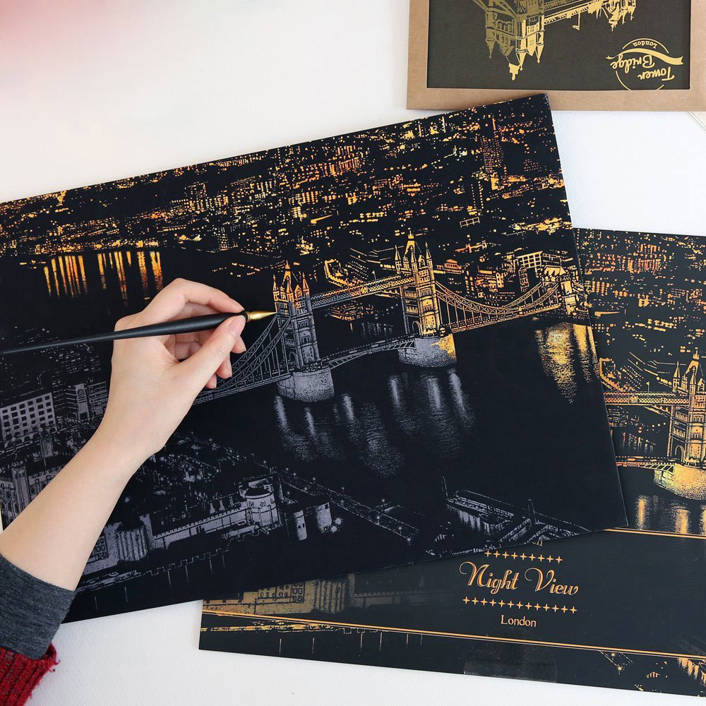 South Korea scratch night view World city night scrape scraping music scraping painting wholesale generation