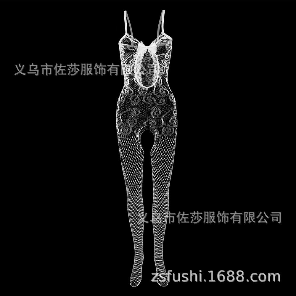 Picture of Sexy Mesh Sexy Lace Edge Strap Front Hollow Bow Threaded Jacquard Mesh W040