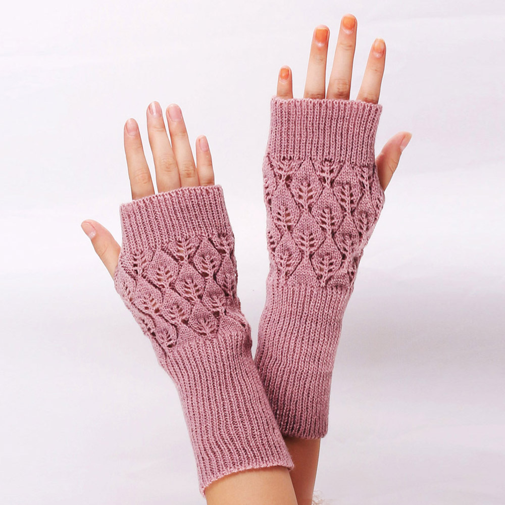 Cross-border wool gloves wholesale hollow acrylic half-finger knitted long gloves Korean version of Open finger half-finger gloves women Europe and the United States