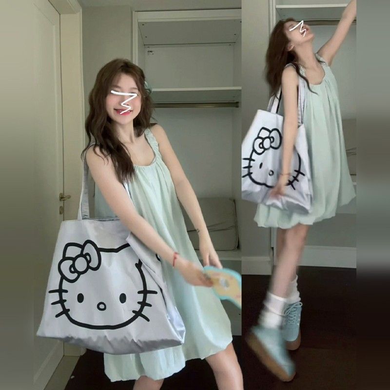 Little Man Elegant U-neck Sling dress Women's Summer New French Style Flower Bud Skirt Sweet Spice Girl Short Skirt for Foreign Trade