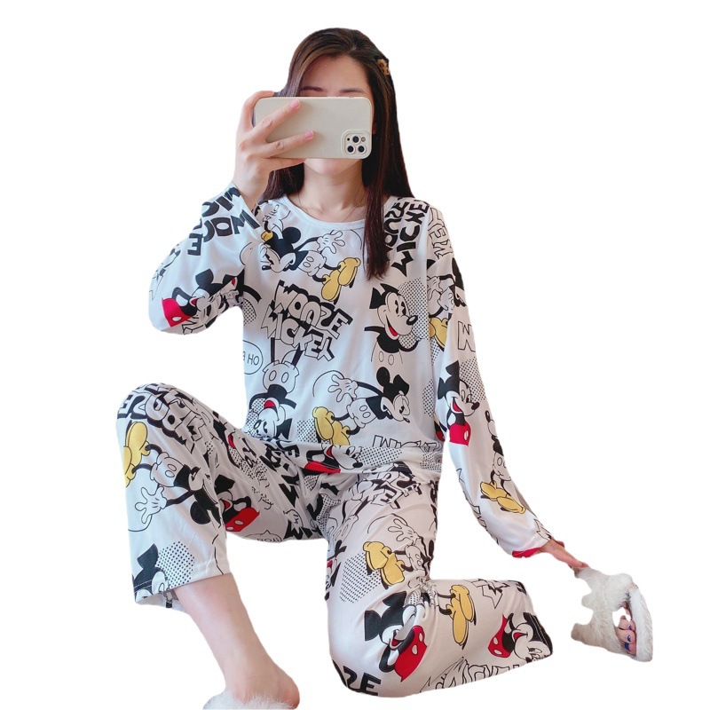 Southeast Asian Pajamas for Women in Autumn and Winter, Long-Sleeved Korean Style Loose and Can Be Worn Outside, Sweet Two-Piece Suit, Spring & Fall Home Clothes