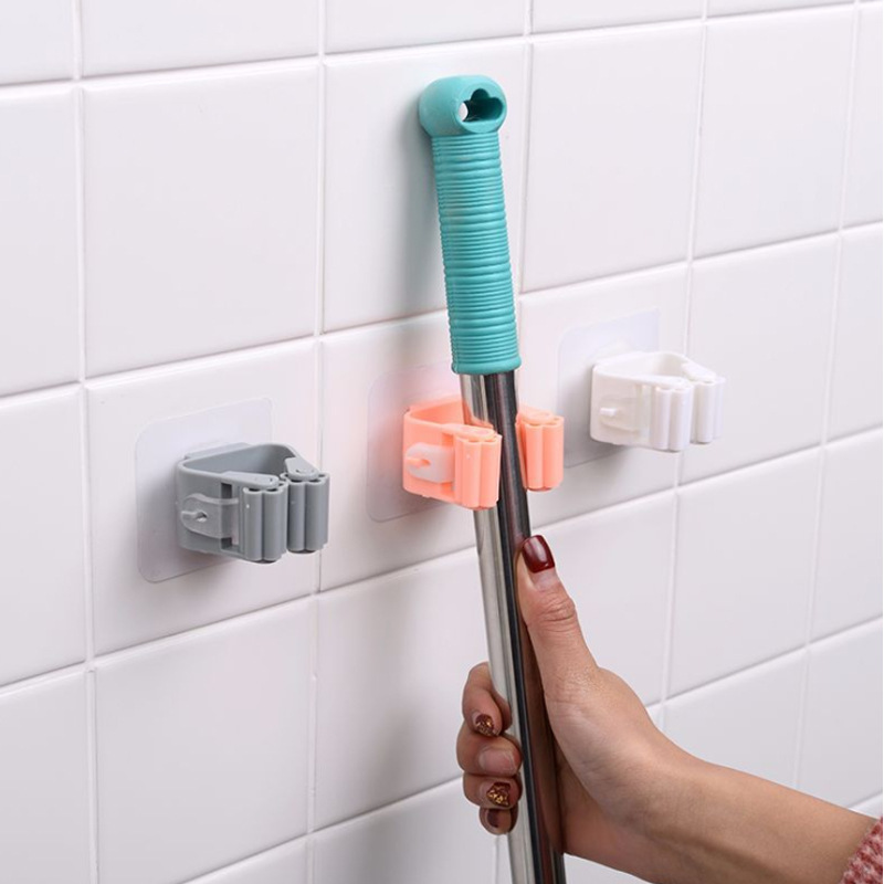 Mop Holder Wall Mount, No Drilling Required, Heavy-Duty Mop Clip, Bathroom Broom Storage, Strong Load-Bearing Storage