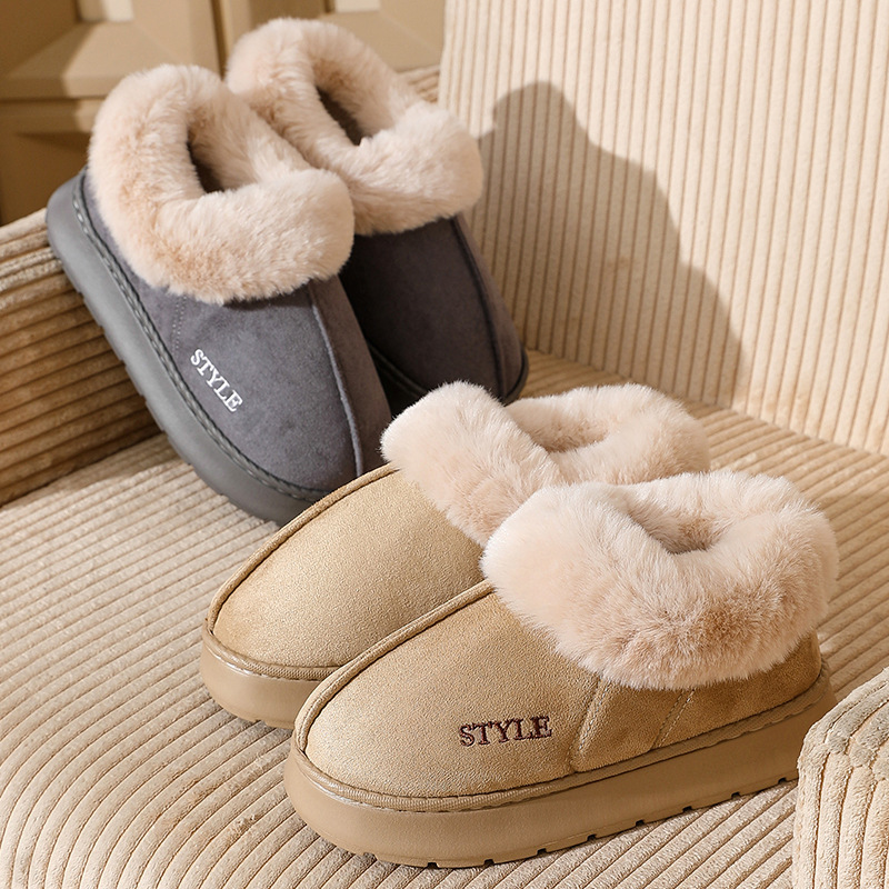 Cross-Border Suede Cotton Slippers for Home Fur Warm Bags and Confinement Shoes Eva Non-Slip Snow Boots