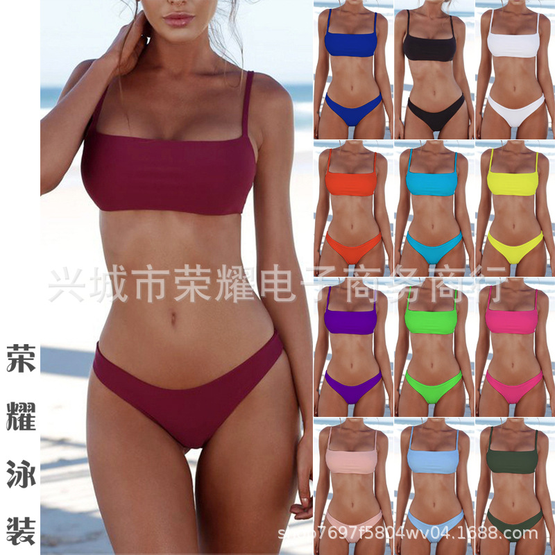 New Foreign Trade Amazon Bikini Women's Small Chest Push-up Split Cross-border Swimsuit Sexy Holiday Swimsuit Bikini