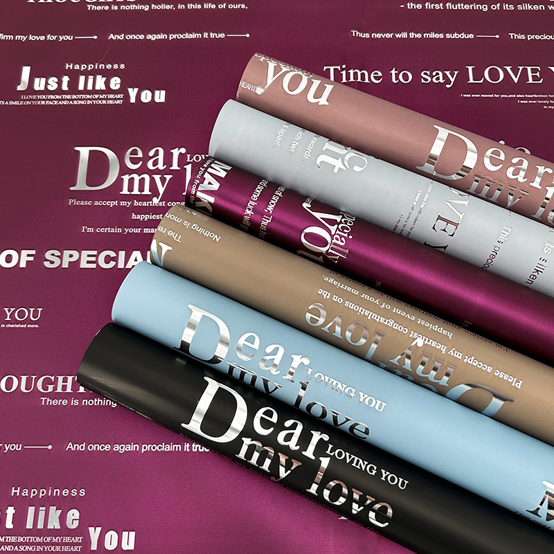 Waterproof Two-Color Flower Wrapping Paper Material Floral Wrapping Paper Valentine's Day Bouquet Packaging Two-Color English Ouya Paper
