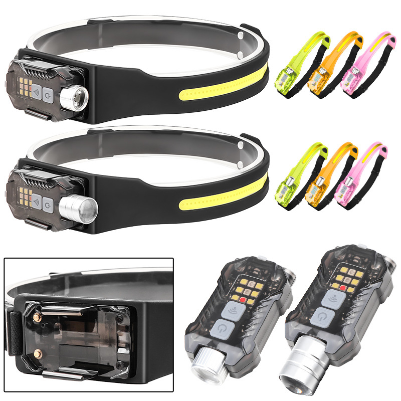 Cross-border new XPE LED multi-light source silicone running headlight with magnetic induction UV purple light strong light head lamp