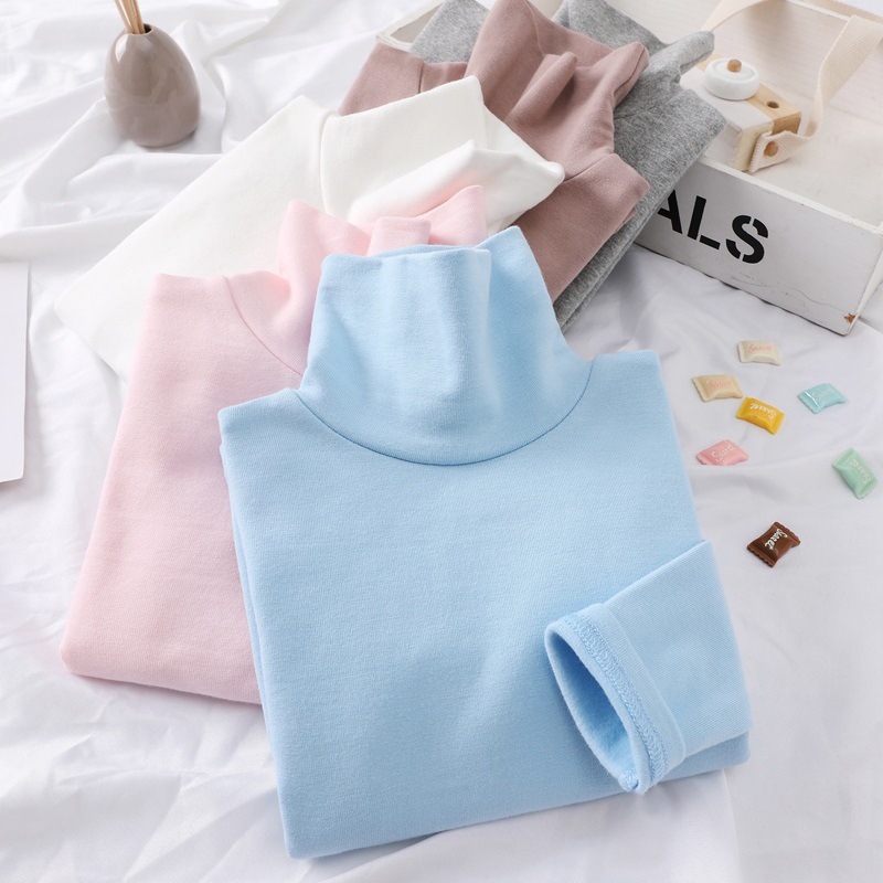 Picture of Children's High Collar Bottoming Shirt Autumn and Winter Pure Cotton White Girls' Bottoming Clothes Boys' Inner Top Girls' Autumn Clothes