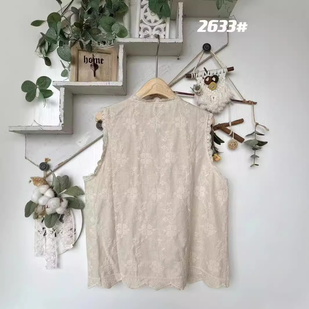 Picture of Huimei 2025 Spring New Women's Embroidered Linen Vest Top Export Cardigan Literary Style Women's Clothing