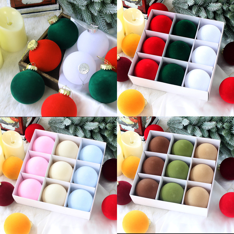 Cross-border new Christmas ball decorations PET ball flocking ball boxed Christmas tree pendant scene layout props