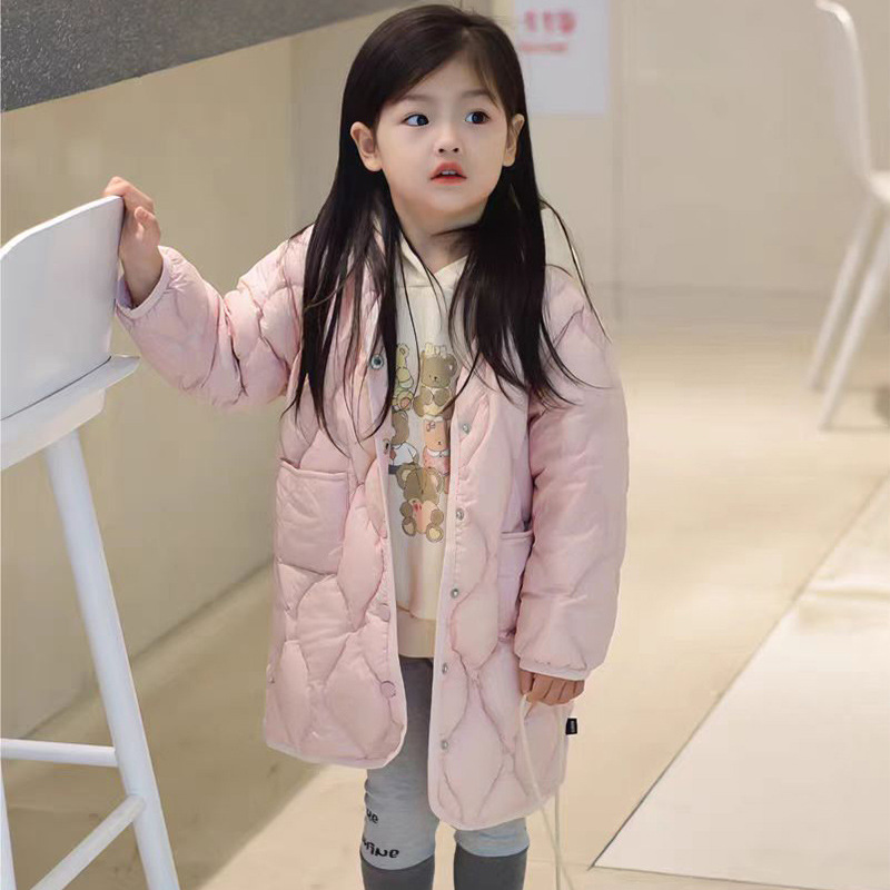 Picture of Girls' Light and Versatile Imitation down Jacket Long and Short 2024 Autum New Kidsren's Korean Fashionable Pure Color Jacket