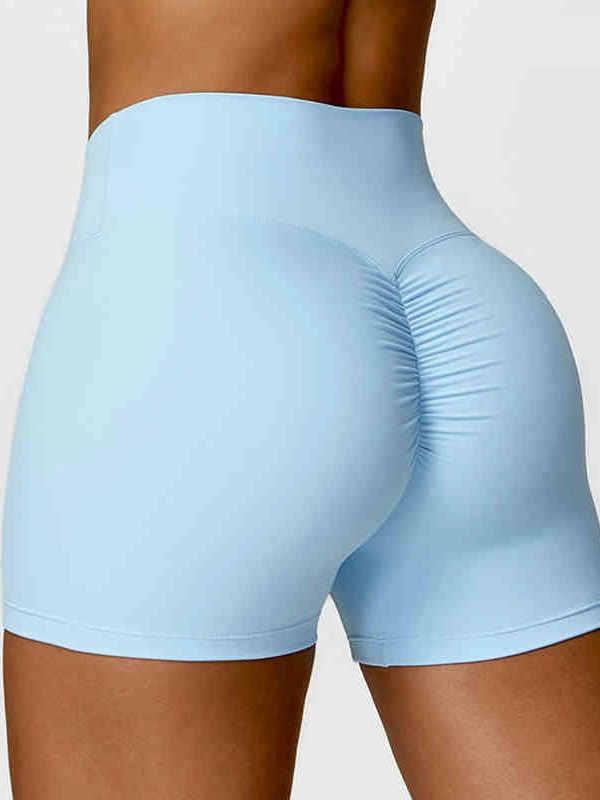 New Sanding High Waist Yoga Shorts Pleated Peach Hip Running Fitness Three-point Pants Tight Sports Shorts for Women