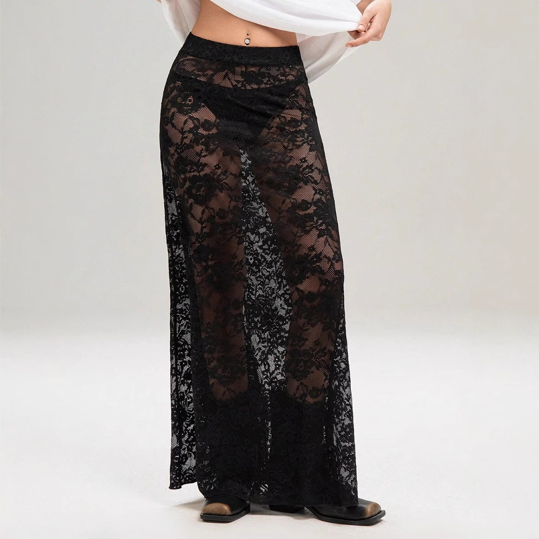 Cross-Border European and American Style Foreign Trade Summer Popular Fashion Versatile Lace Sexy Long Skirt Street Fashion High Waist Skirt