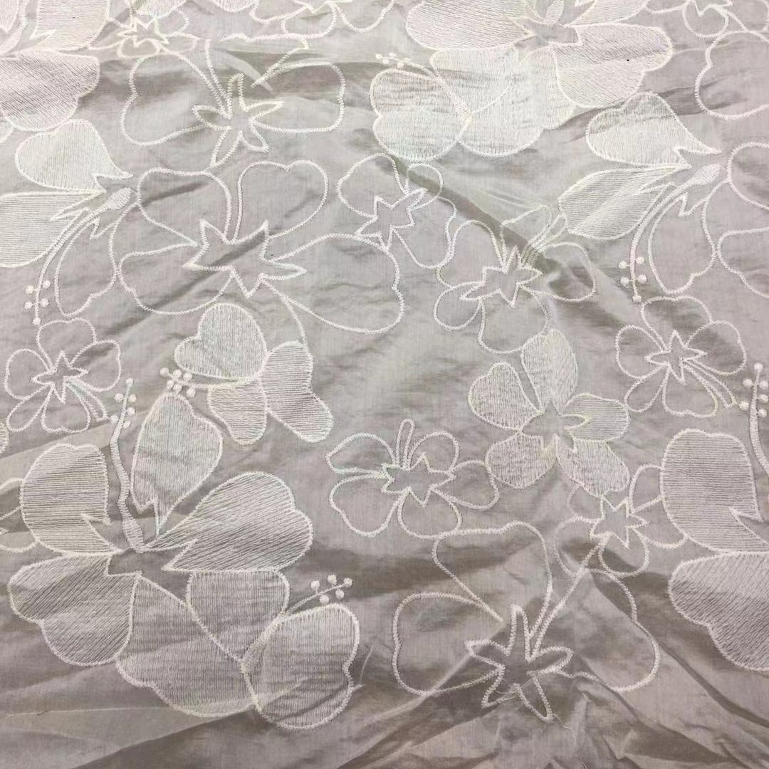 Silk wrinkle fabric three-dimensional plum embroidery tencel fabric women's clothing dress children's clothing DIY cotton embroidery fabric