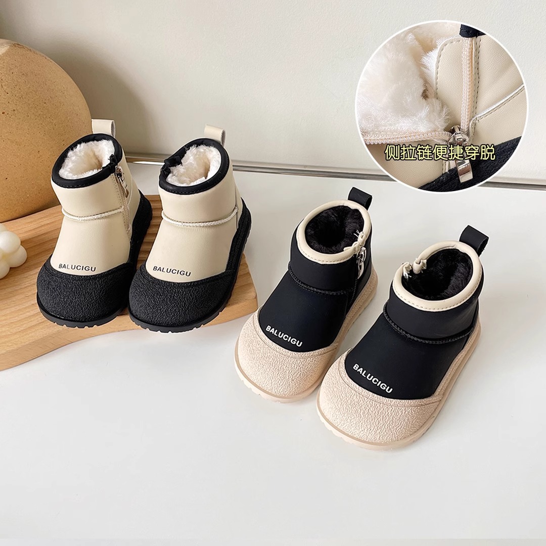 Boys Cotton Shoes 2024 Winter New Children Snow Boots Non-slip Waterproof Girls' Ankle Boots fleece-lined Warm Baby Shoes