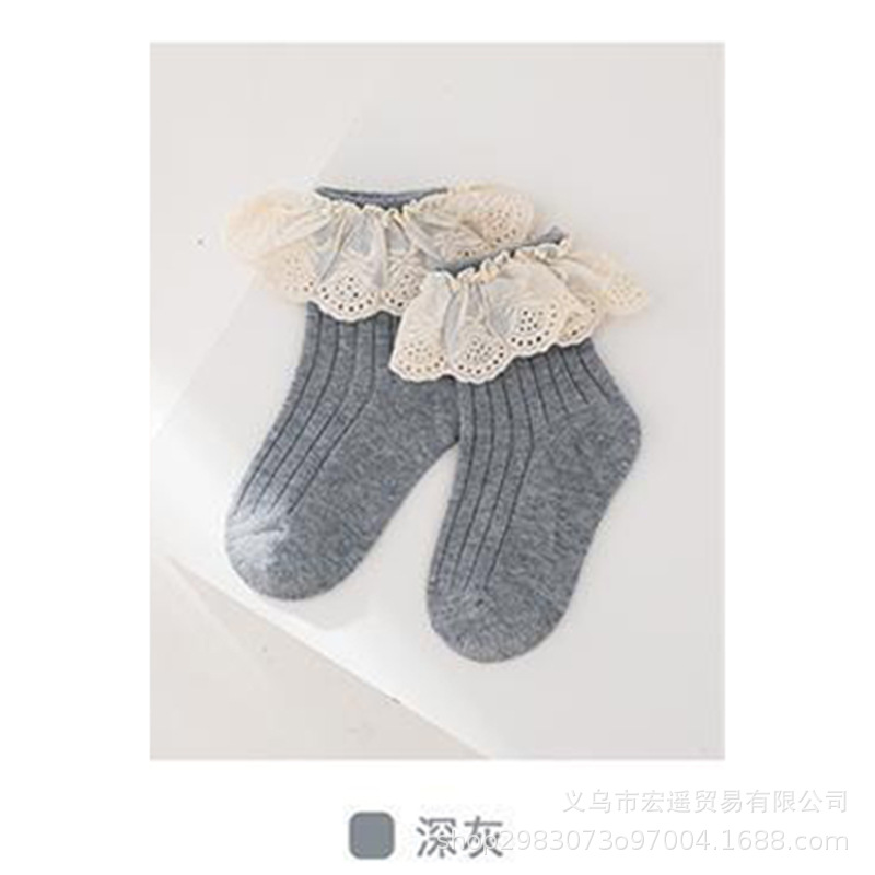 Picture of Baby Children's Socks Spring and Autumn Cotton Anti-slip Mid-tube Socks Autumn and Winter Princess Lace Mid-tube Socks