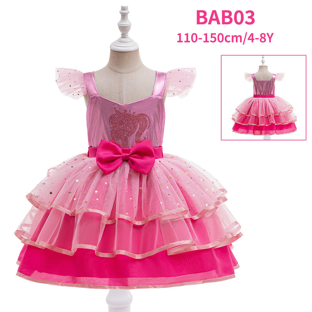 Foreign Trade New Barbie Princess Dress Girl's Small Flying Sleeve Cake Dress cosplay Performance Clothing Holiday Performance Clothing