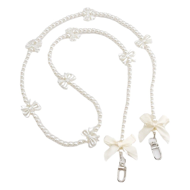 Trendy Jewelry New Style Pearl Bow Crossbody Chain Chanel Style Hanging Chain Mobile Phone Case Pendant Single Shoulder Back Chain for Women