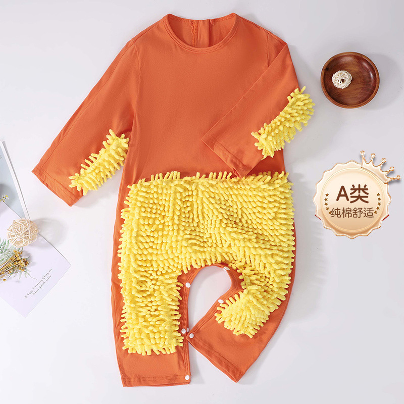 Picture of Summer thin short-sleeved conjoined baby mop man climbing suit baby jumpsuit climbing suit cleaning floor anti-dirty even