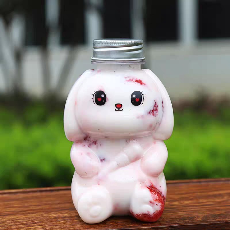 350ml Disposable Milk Tea Cup Yang Zhi Gan Lu Net Celebrant Packaging Bottle Cute Animal Cartoon Rabbit Milk Tea Bottle