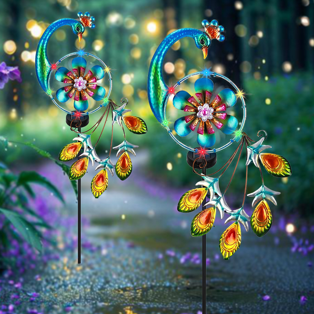 Picture of New Outdoor Solar Yard Atmosphere Lamp Garden Lawn Landscape Decoration Peacock Lamp Iron Windmill Ground Lamp