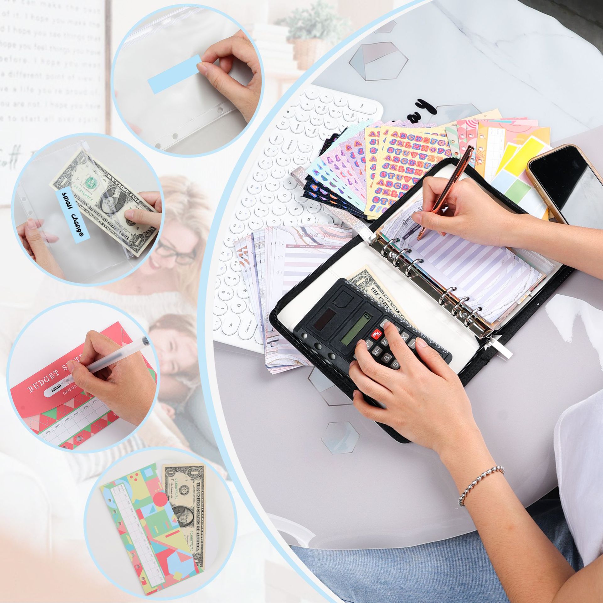 Picture of Cross-Border Supply of Large-Capacity Budget Envelopes, Fashionable Multi-Functional Pu Zipper Satchel Zipper Bags, Cash Budget Wallets