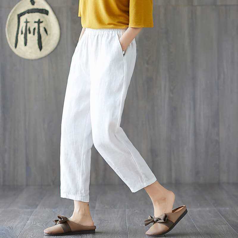 Cotton and linen casual pants for women 2024 new pants Korean style loose slimming ankle-length harem pants summer thin cropped pants