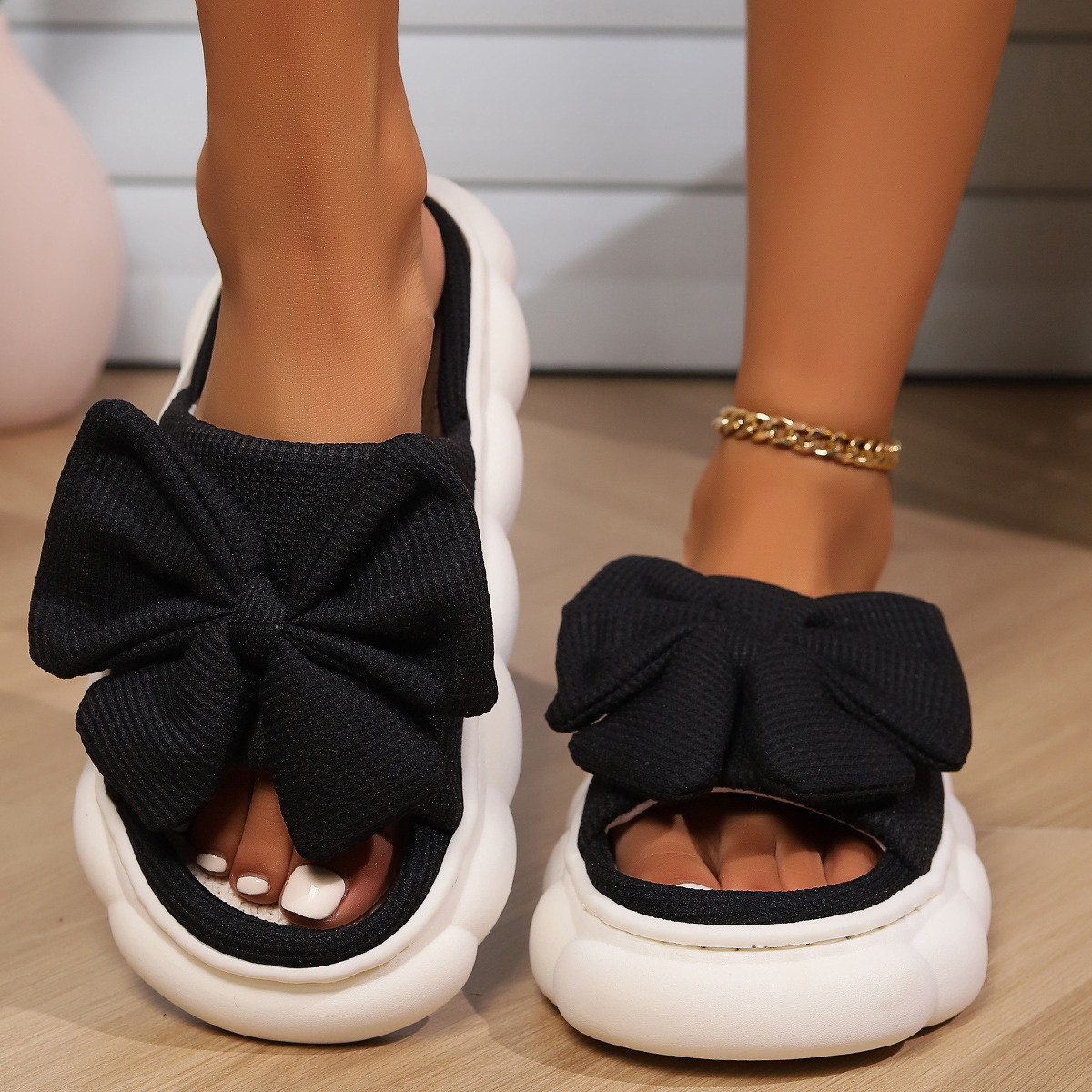 Thick Bottom Linen Slippers for Four Seasons Women's Autumn and Winter Outer Wear Non-slip Indoor Thick Bottom Household Hairy Moon Cotton Slippers