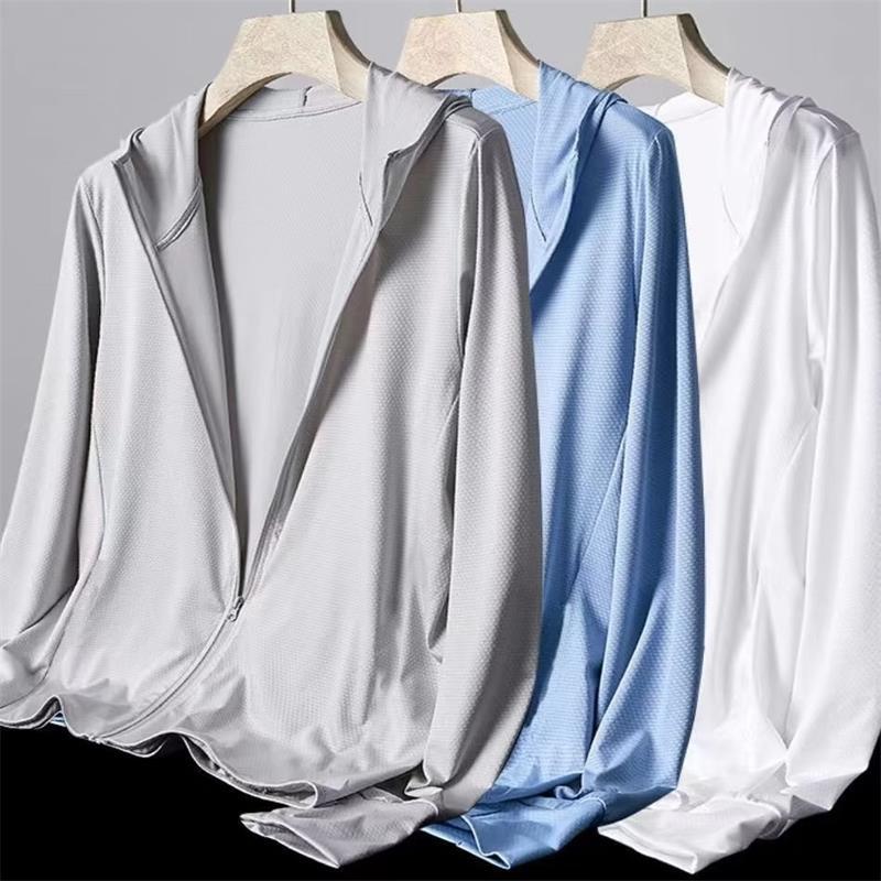 Thin Sun Protection Clothing Men's 2024 Summer New Cool Breathable Skin Clothing Loose plus size Quick-drying Ice Silk Jacket