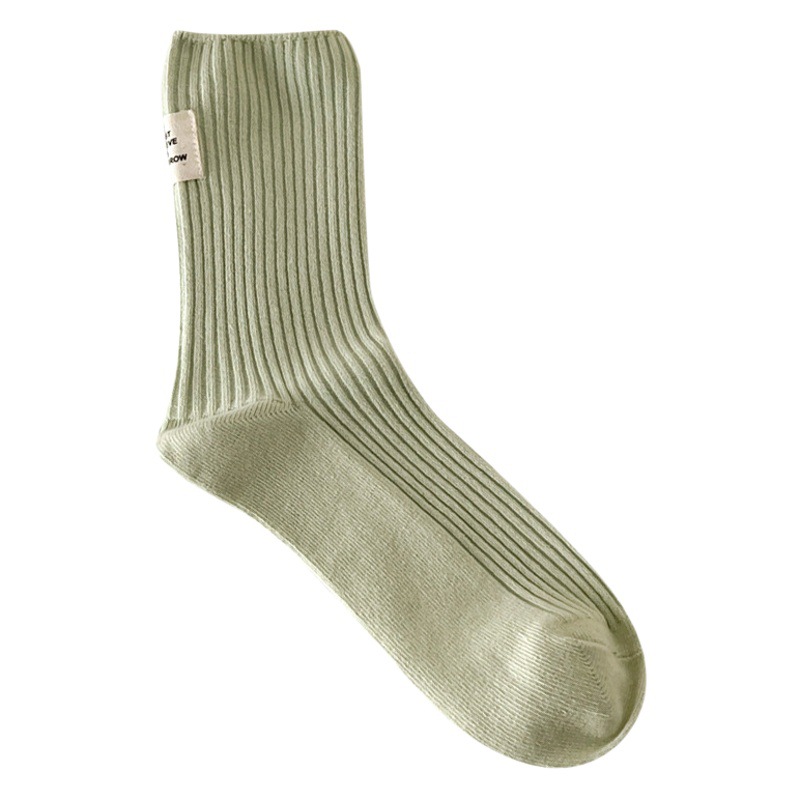 Suxinaimin Women's Socks, New Spring and Autumn Cotton Double-Needle Slouch Socks, Japanese Style with Fabric Label on the Heel, Macaron Mid-Calf Socks