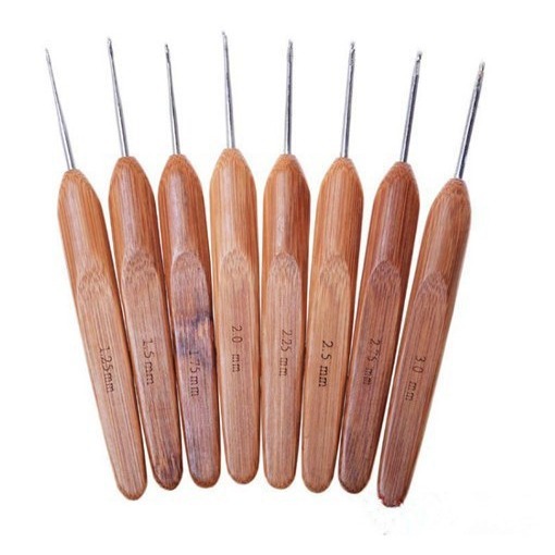 Wool Knitting Tools Wooden Handle Crochet DIY Handmade Bamboo Handle Crochet Hook Bag Hook Cushion Hook Hat Stainless Steel Head