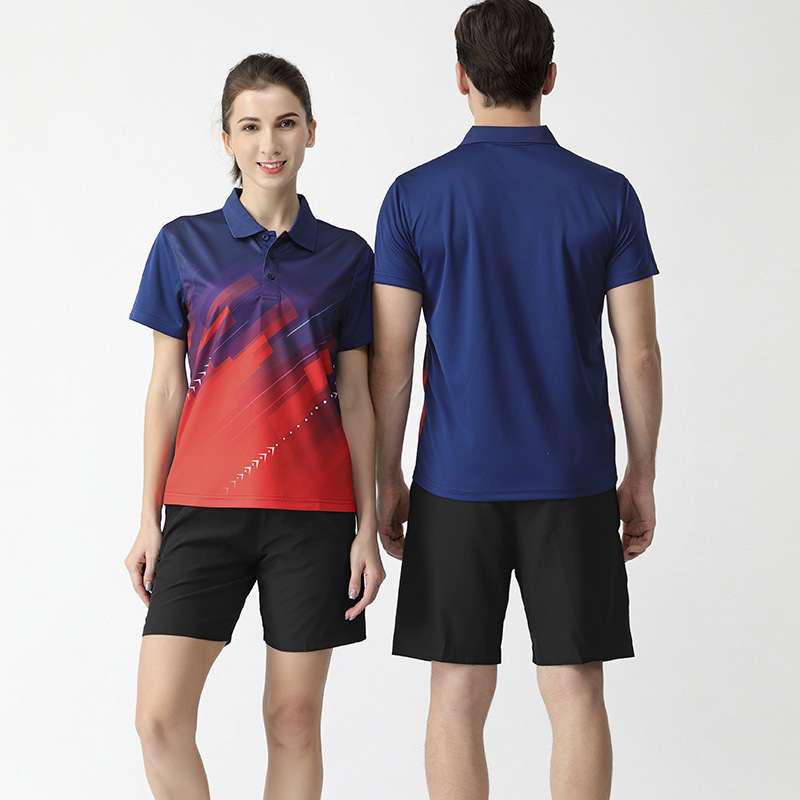 Picture of Children's Adult Table Tennis Badminton Uniform T-Shirt Printed Quick-Drying Team Training Tennis Uniform Lapel Jersey Short-Sleeved