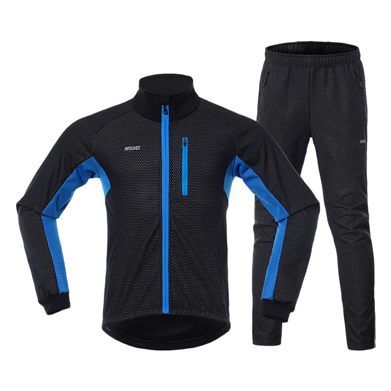 Autumn and winter three-layer composite fleece cycling clothing top windproof warm bicycle pants 20A split