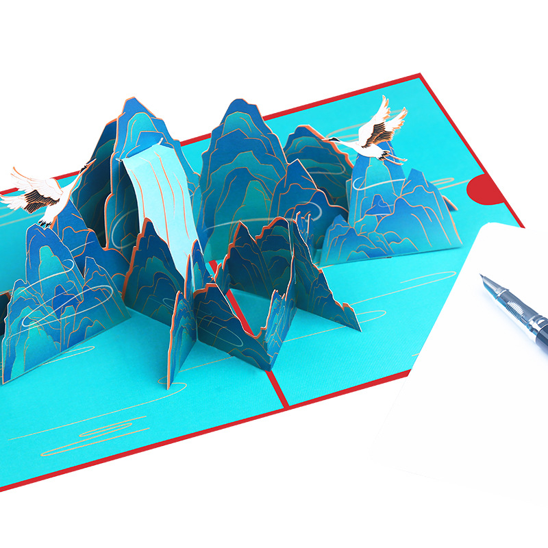 Picture of Factory Supply National Tide Dragon Boat Festival Stereo Greeting Card Chinese Style Green Mountain White Crane 3d Festival Card Plus Blessing LOGO