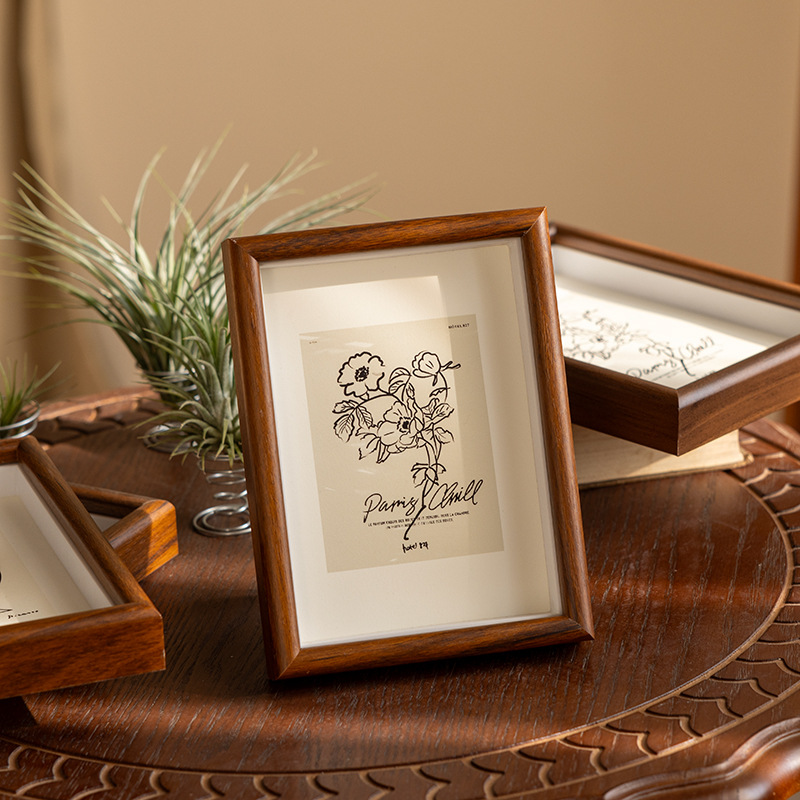 Photo frame table washing photo wall frame ornaments retro photo frame hollow 6 7 8 inch wooden diy plant specimens