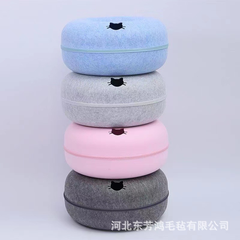 Manufacturer Cross-Border Amazon Felt Cat Bed Cat Tunnel Donut Cat Bed Zipper Type Removable and Washable Pet Bed Storage