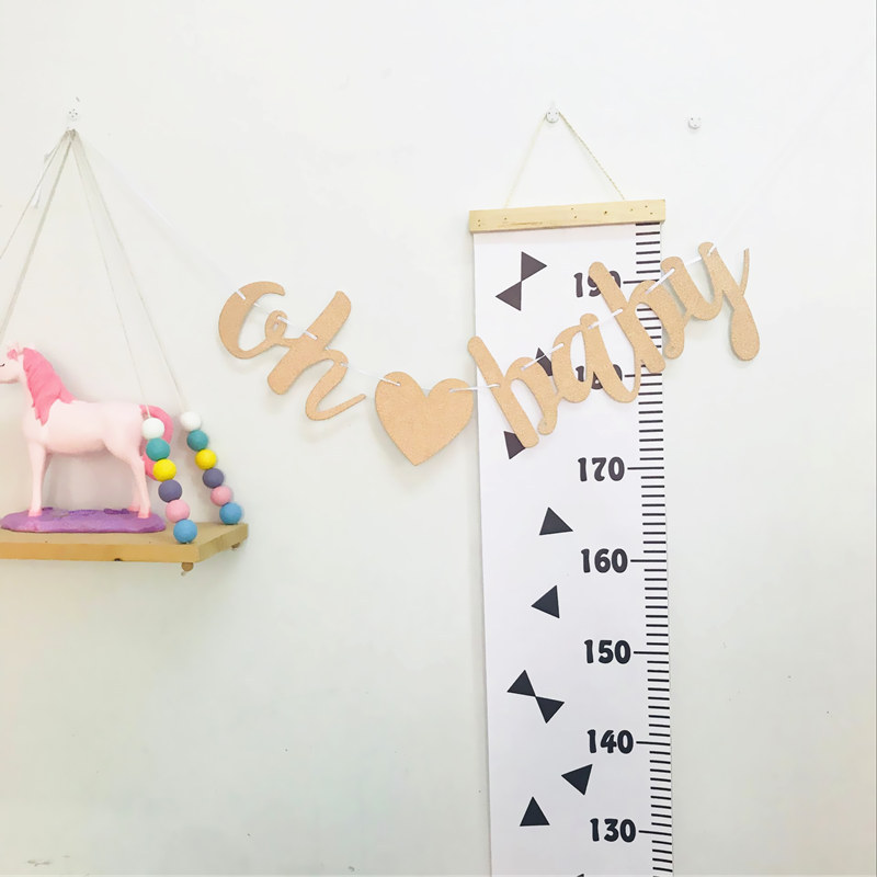 Picture of BABY Welcome Party Flag on Letters BABY's Birthday Flower Year-old Party Decorative Banner Golden OH BABY Flag