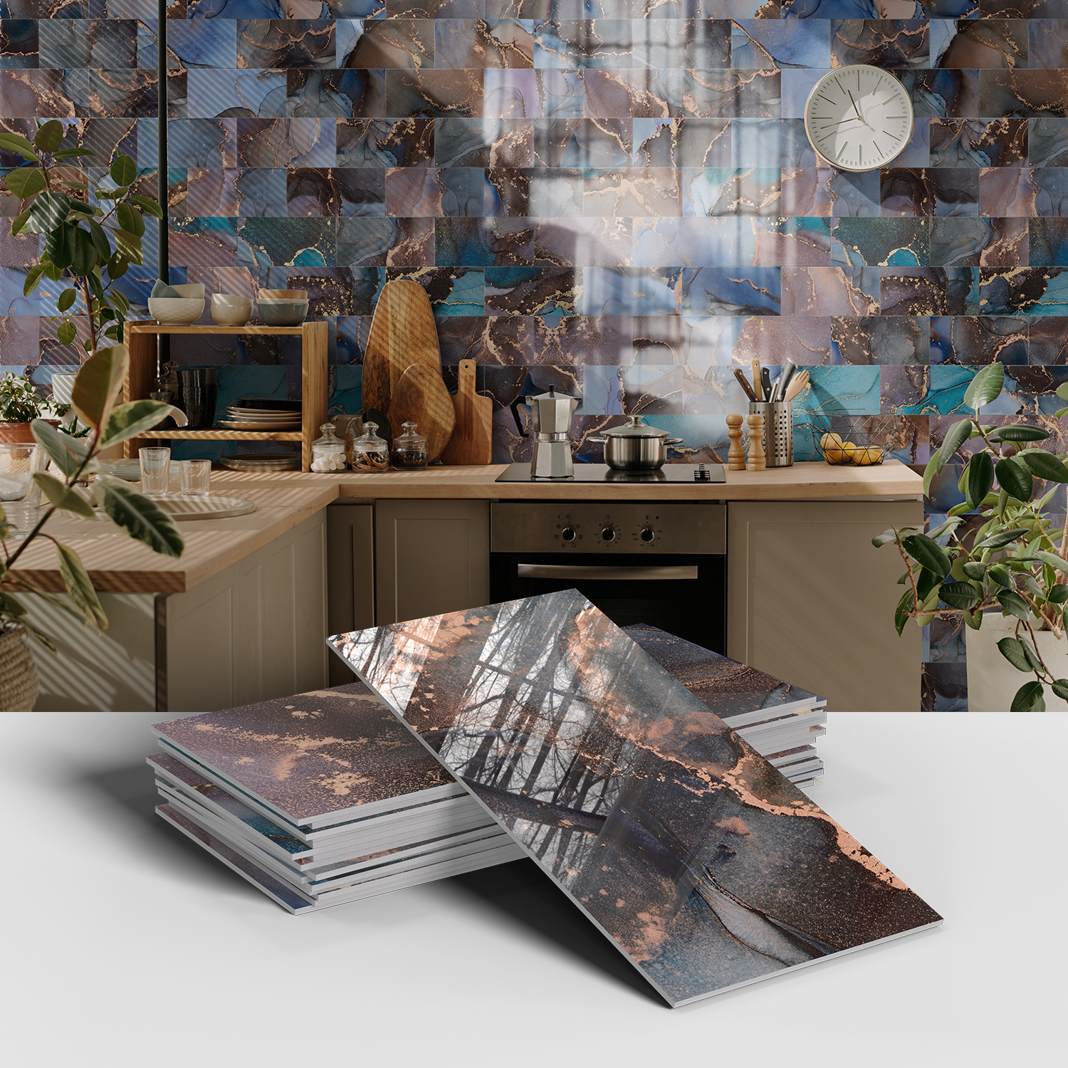 Picture of Crystal Marble Tile Wall Stickers Thickened PET Waterproof Self-adhesive Wallpaper for Kitchen Living Room Wall Decoration Cross Border