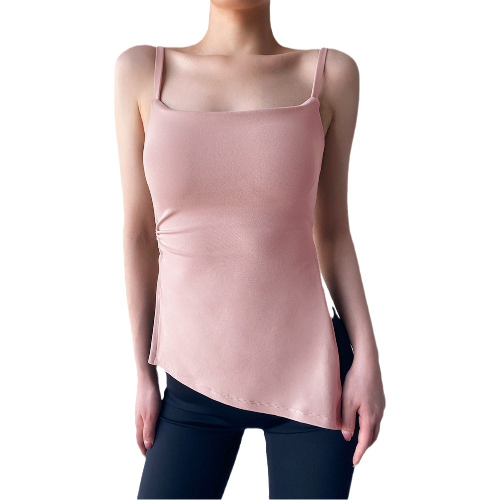 Naked Slim Yoga Vest Women's Outer Wear Fixed Cup with Chest Pad Base Drawstring Pleated Slim Fitness Top
