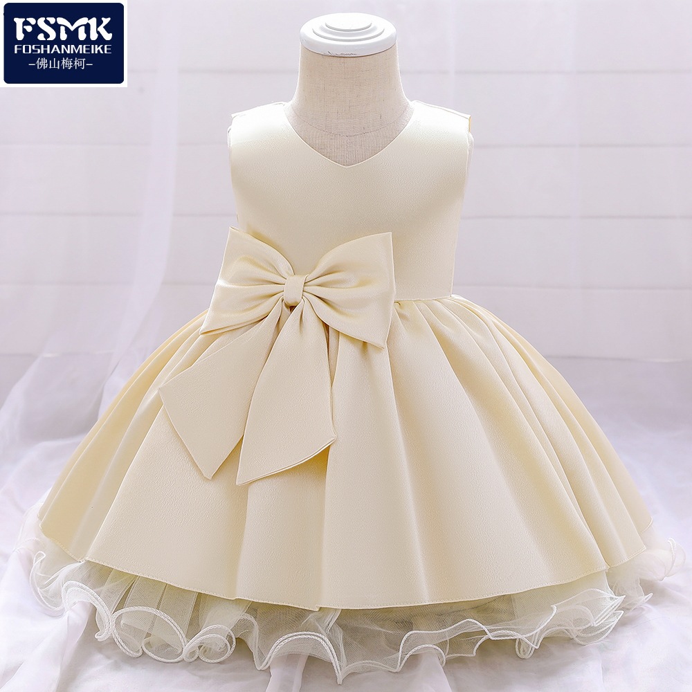kids dress European and American New Princess dress dress Sleeveless Bow Show dress Baby Birthday dress dress