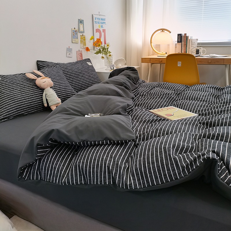 Picture of New Japanese Bed Solid Color Double Quilt Cover Sheet Four-piece Student Dormitory Three-piece Household Quilt Cover Wholesale
