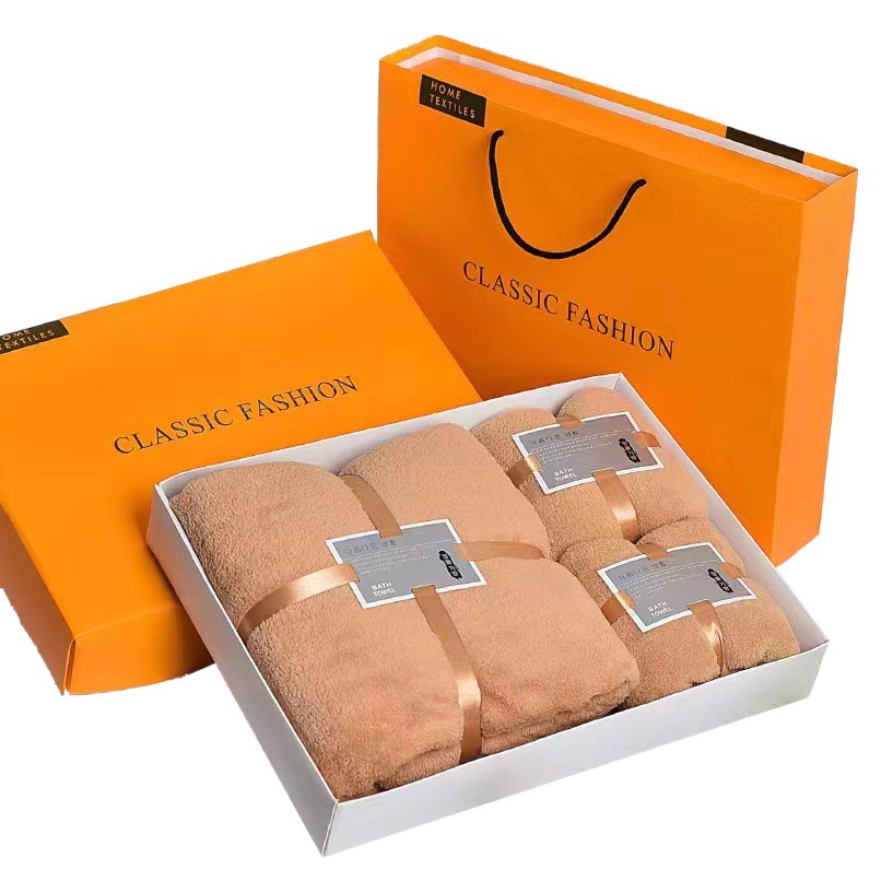 Souvenir Towel Gift Box Coral Velvet Bath Towel Three-Piece Bath Set Wedding Gift Return Gift Set Soft
