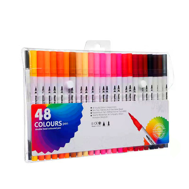 Picture of Children's brush water-based soft head double watercolor pen color washable soft head pen set
