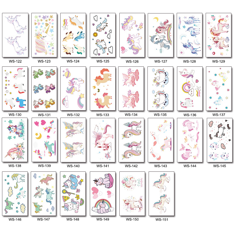 Picture of Unicorn Tattoo Sticker Original Children's Cute Cartoon Doll Birthday Rainbow Little Pegasus Waterproof Temporary Sticker