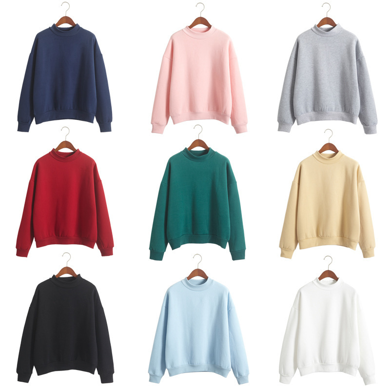 [Cross-border Supply] 2018 Autumn and Winter Regular Solid Color Thickened and Velvet Crewneck Sweatshirt Women's Candy Color Coat Women's Wear
