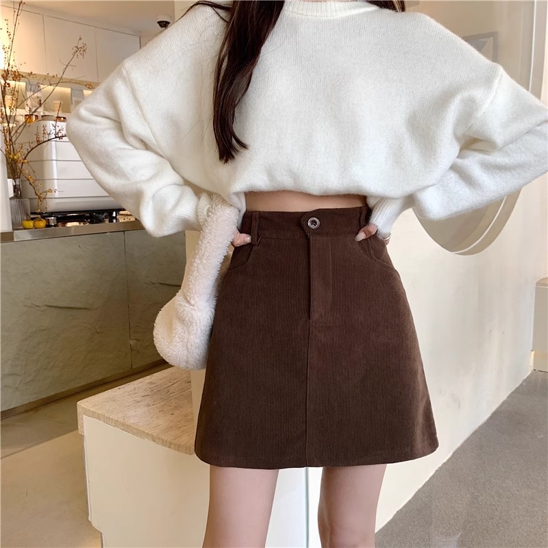 Corduroy Skirt 2024 Autumn and Winter New Women's Korean Fashion High Waist Slimming A- Shaped Hip Skirt Women's Trendy