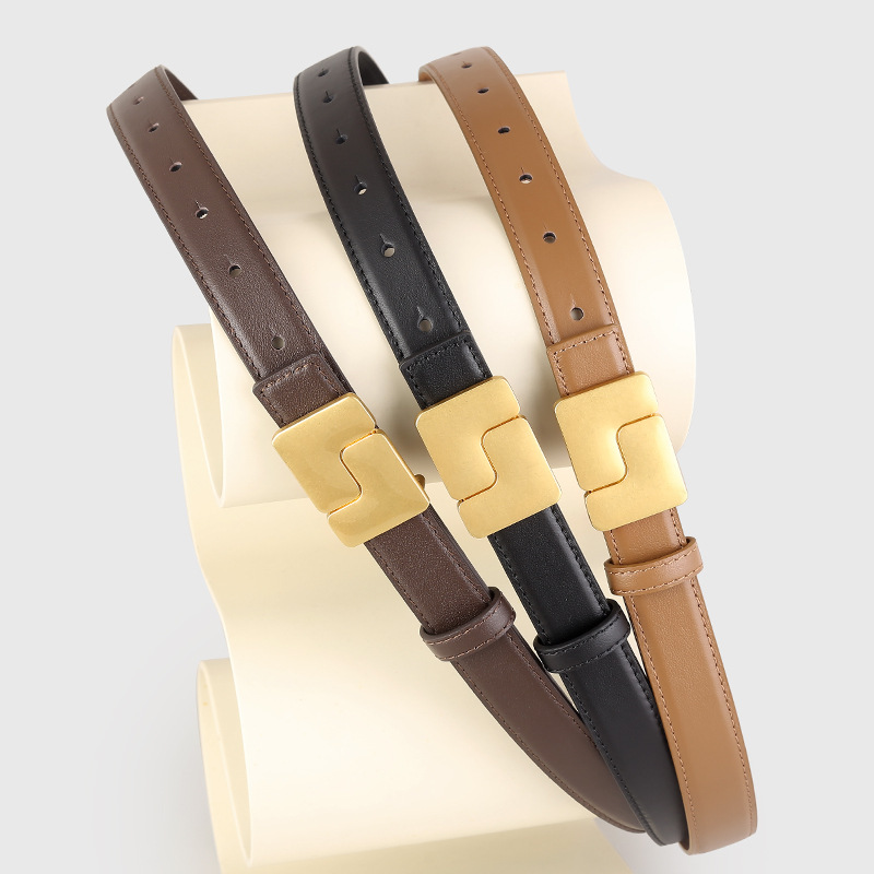 2025 New Korean Style Genuine Leather Women's Belt Niche Design Tight Waist Belt Jeans with Women's Factory in stock