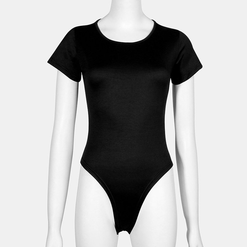 Picture of Russian Cross-Border Export Round Neck Short-Sleeved T-Shirt Bodysuit One-Piece Top Pure Color Sexy Jumpsuit